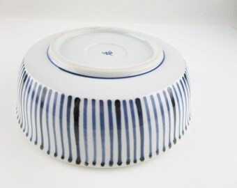 Chinese Mark - Ironstone Bowl - Hand-glazed Cobalt Blue Detail on Heavy Ironstone - Design Inside and Out - Add to White - Mix/Match