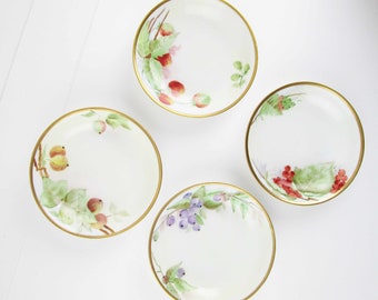 Four Bavarian Hand-painted Small Bowls  - Small Porcelain Berry Bowls - Multi-berry Portraits - Signed by China Painter Anna Parmenter