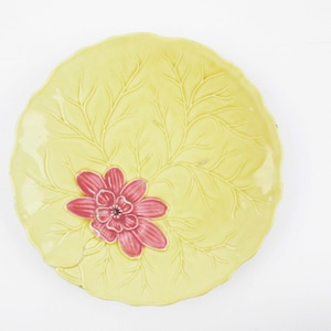 German Majolica Plate - by Georg Schmider of Zell - Harmersbach - Western Germany - Yellow &#39;Water Lily&#39; Pattern