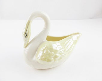 Irish 'Belleek' Creamer - Ireland Porcelain Swan Creamer  - Eggshell Porcelain - Green 1960s Mark - Delicate Creamer in a Swan Shape