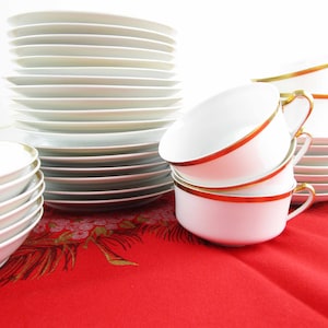Heinrich and Co. - Vintage Bavarian Porcelain - Selb H & Co Bavaria - Bone China with Gold Rim -  Plates, Bowls, Teacup and Saucer Sets