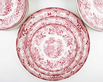 CHOICE of SIZES - Vintage Plates - 'Tonquin' Royal Staffordshire - Clarice Cliff Design - Made in England - Wine Red/Pink - Three Sizes