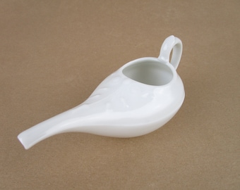 Antique Porcelain 'H& Co.' White Invalid Feeder -  Detailing on Top - Graceful Handle - 1900s Victorian Item