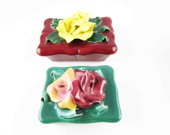 Your CHOICE - Trinket Boxes From 'Johannes Brahm of California' - Ceramic Trinket Boxes - 3-D Roses - 1940s Ceramic Boxes With Lids