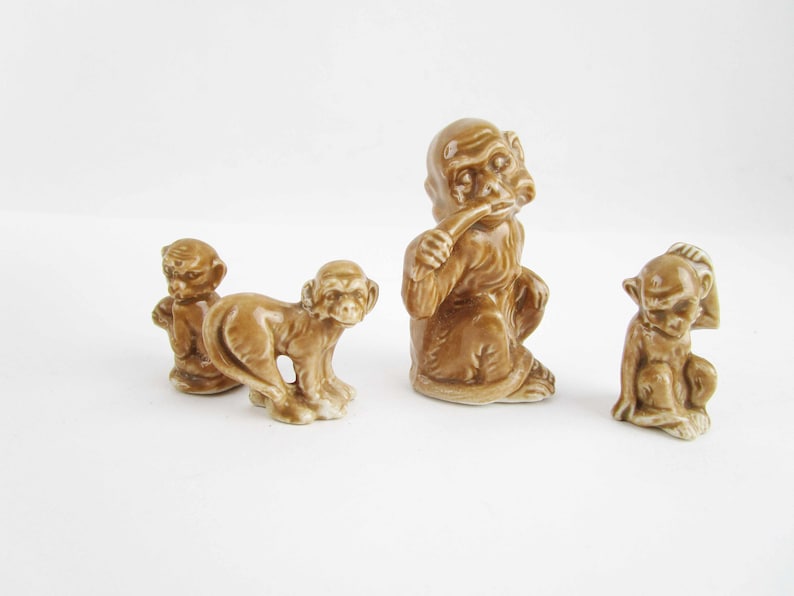 Fun Collectibles Brown Glazed Porcelain Marked /'Germany/' Monkey Different Poses Possible Karl En Family of Monkey Miniatures
