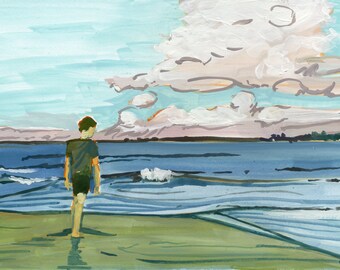 day 87—Vilano Beach. FLORIDA—print of an original gouache painting. Seascape, landscape, art print.