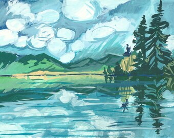 day 10—LAKE QUINAULT. Washington—print of an original gouache painting