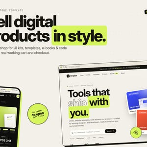 Modello HTML, CSS e JavaScript per negozio di prodotti digitali, sito web di e-commerce.