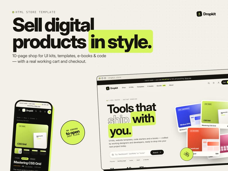 Digital Product Store Template HTML CSS JS, ecommerce Website image 1