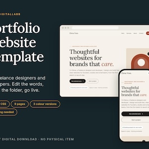 Plantilla web para portafolio de freelance / HTML CSS, 9 páginas, 3 temas (descarga digital)