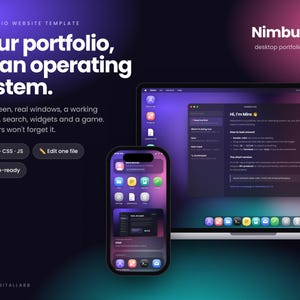 Plantilla web de portafolio para escritorio, portafolio interactivo para desarrolladores en HTML, CSS y JS, sitio web para currículum, sitio personal, descarga instantánea.