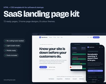 SaaS Landing Page Template, 13 Pages, Dark Mode, Startup Website (HTML CSS)