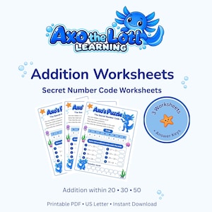 Addition Worksheets for Kids: Grade 1 Math Facts and Secret Code Puzzles, Printable PDF