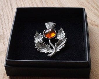 Amber Thistle Brooch Valentines Gift for Her 30 40 50 60 70 80 90 Birthday Mum Wife Sister Daughter Gran Aunt Nan Girlfriend 28 Anniversary