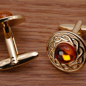 Amber Gold Celtic Cufflinks 28 Anniversary Wedding Groom Fathers Day Gift Husband Dad Grandad Son Brother Uncle 21 30 40 50 60 70 Birthday