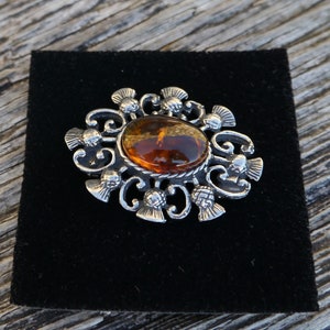 Scottish Amber Thistle Brooch Mothers Day Gift for Her 40 50 60 70 80 90 Birthday Mum Wife Gran Aunt Nan Daughter Sister 28 Anniversary