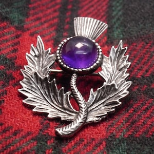 Scottish Purple Amethyst Thistle Brooch Mothers Day Gift for Her 30 40 50 60 70 80 90 February Birthday Mum Wife  Daughter Aunt Nan Sister