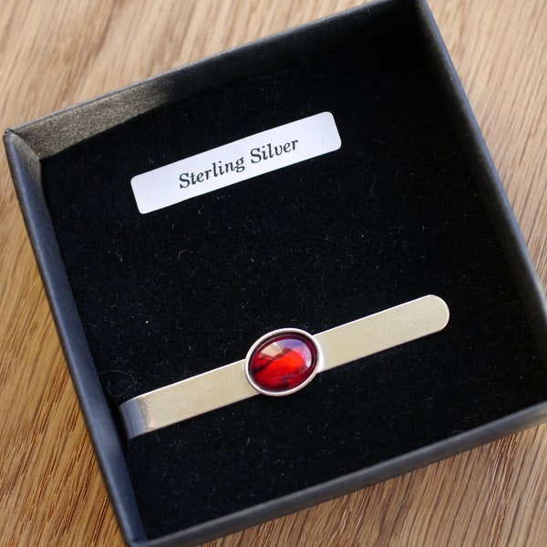 Red Ruby Tie Bar Clip Abalone 40 Wedding Anniversary  21 30 50 60 70 July Birthday Fathers Day Gift for Him Husband Grandad Dad Son Brother