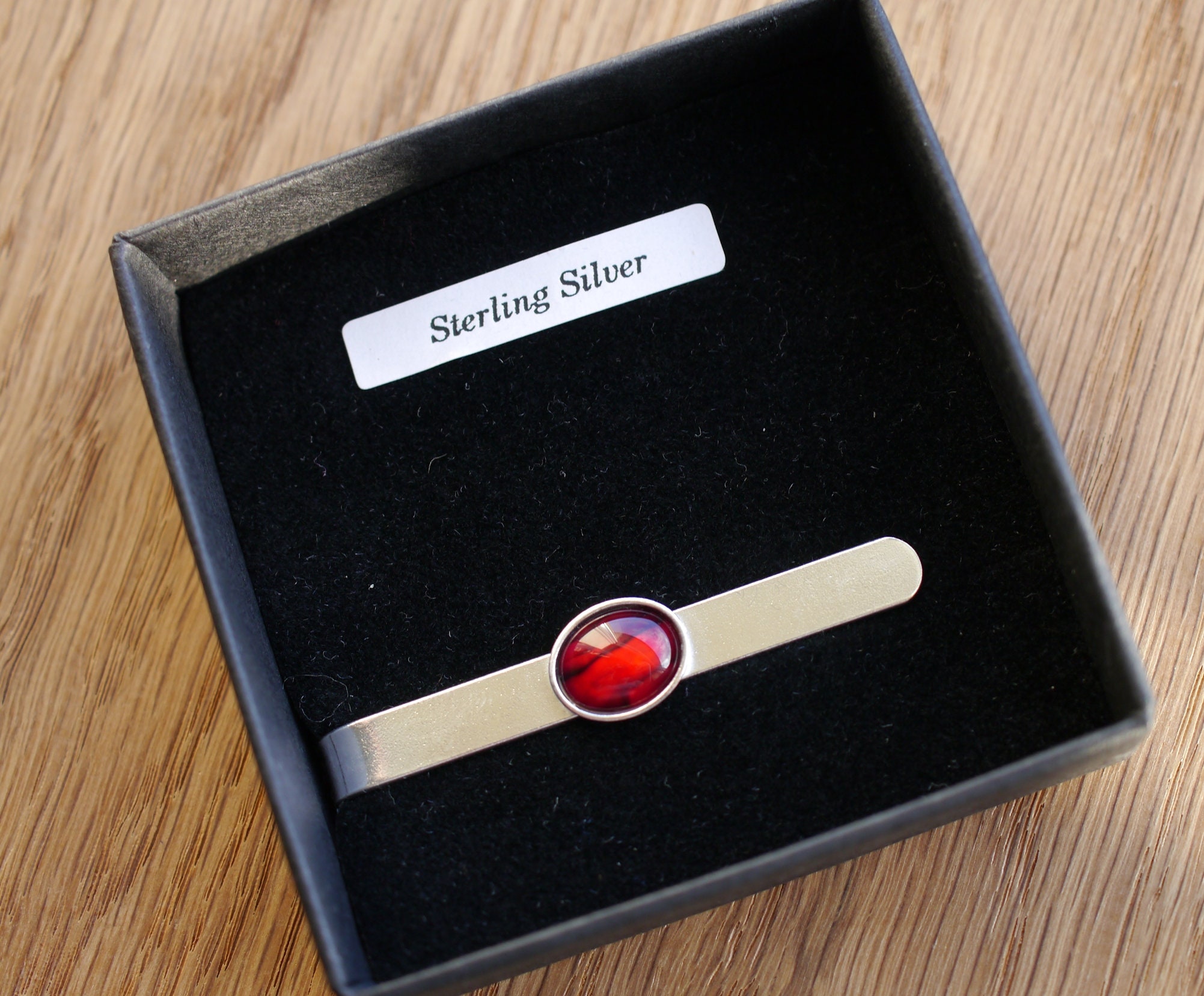 Red Ruby Tie Bar Clip Abalone Silver Men Fathers Gift for Him Etsy