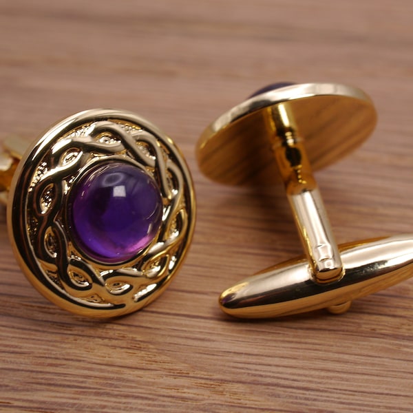 Amethyst Celtic Cufflinks February Pisces 30 40 50 60 70 Birthday Stone Valentines 6 Anniversary Gift for Him Dad Husband Son Fiance Brother