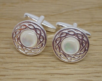 Mother of Pearl Celtic Cufflinks 1st 12 30  Anniversary Mens Husband Dad Son Brother Groom Wedding Fathers Day Gift for Him June Birthday