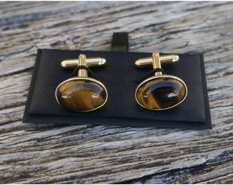 Tigers Eye Cufflinks Brown Wedding Fathers Day Gift for him Husband Dad Son Uncle Grandad Groom 21 30 40 40 50 60 70 Birthday Vintage Look