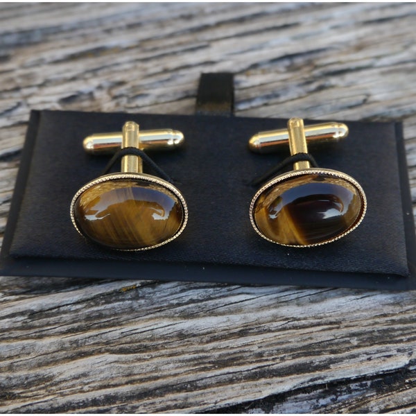 Tigers Eye Cufflinks Brown Wedding Fathers Day Gift for him Husband Dad Son Grandad Groom 22 30 40 40 50 60 70 Birthday Vintage Look