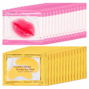 Peut inclure: Une collection de sachets roses de masque pour les lèvres Peach Moisturizing Lip Mask et de sachets dorés de masque pour les yeux Crystal Collagen Powder Eye Mask. Chaque sachet de masque pour les lèvres affiche des lèvres roses et Net: 8g.