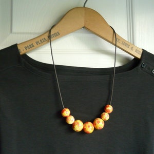 Bold Red, Orange and Yellow Beaded Wood Necklace. Fall Color Necklace. image 1