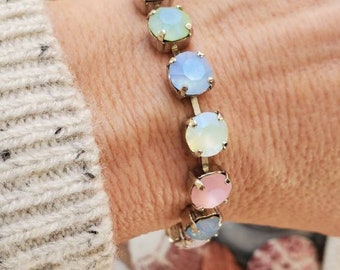 Swarovski Rhinestone Bracelet, Pastel Crystal, Silver Plated