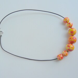 Bold Red, Orange and Yellow Beaded Wood Necklace. Fall Color Necklace. image 3