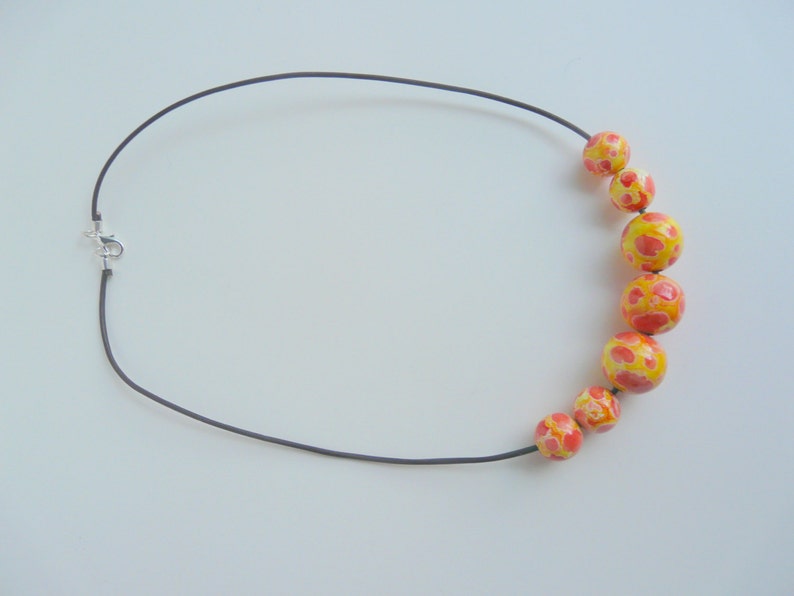 Bold Red, Orange and Yellow Beaded Wood Necklace. Fall Color Necklace. image 3