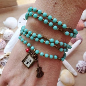 Turquoise music wrap bracelet or long necklace