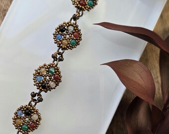Bronze and natural stone bracelet.  Beaded bracelet.  OOAK.   Gift for her. Agate.