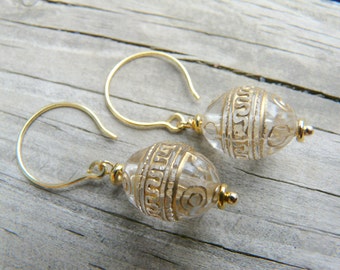 Gold and Translucent Lucite Art Deco Earrings.  Lightweight earrings.