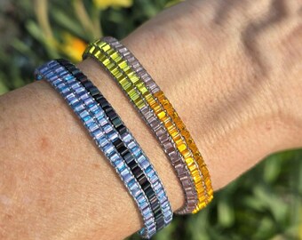 Skinny Bead Loomed Perlen Armband: Japanisches Glas, Stapeln Schmuck