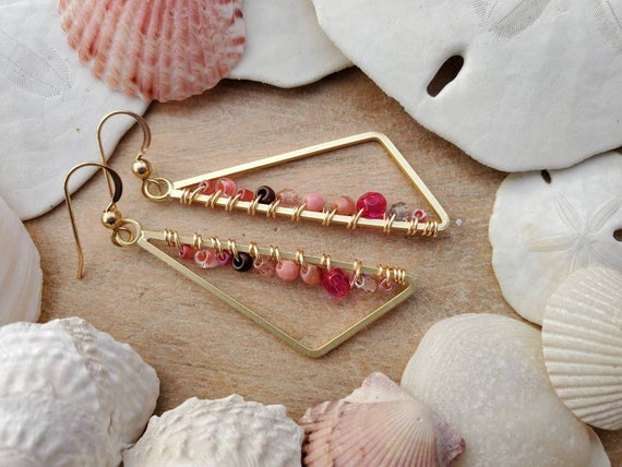 Pink Hot Metal Earrings. Geometric Jewelry. Colorful Jewelry  display picture 3