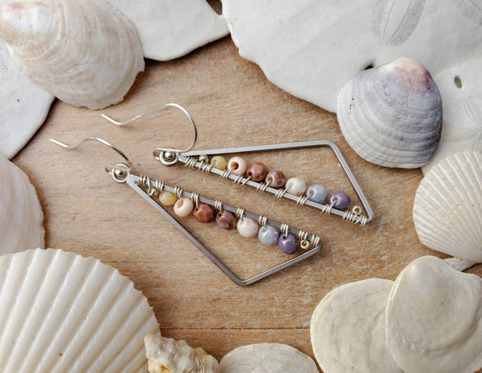 triangle earrings geometric earrings Pink purple earrings gifts for her,