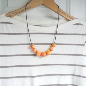 Bold Red, Orange and Yellow Beaded Wood Necklace. Fall Color Necklace. image 5