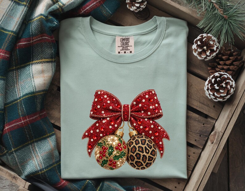 Rhinestone Christmas Bow DTF Transfer, Leopard Ornament Ready to Press ...