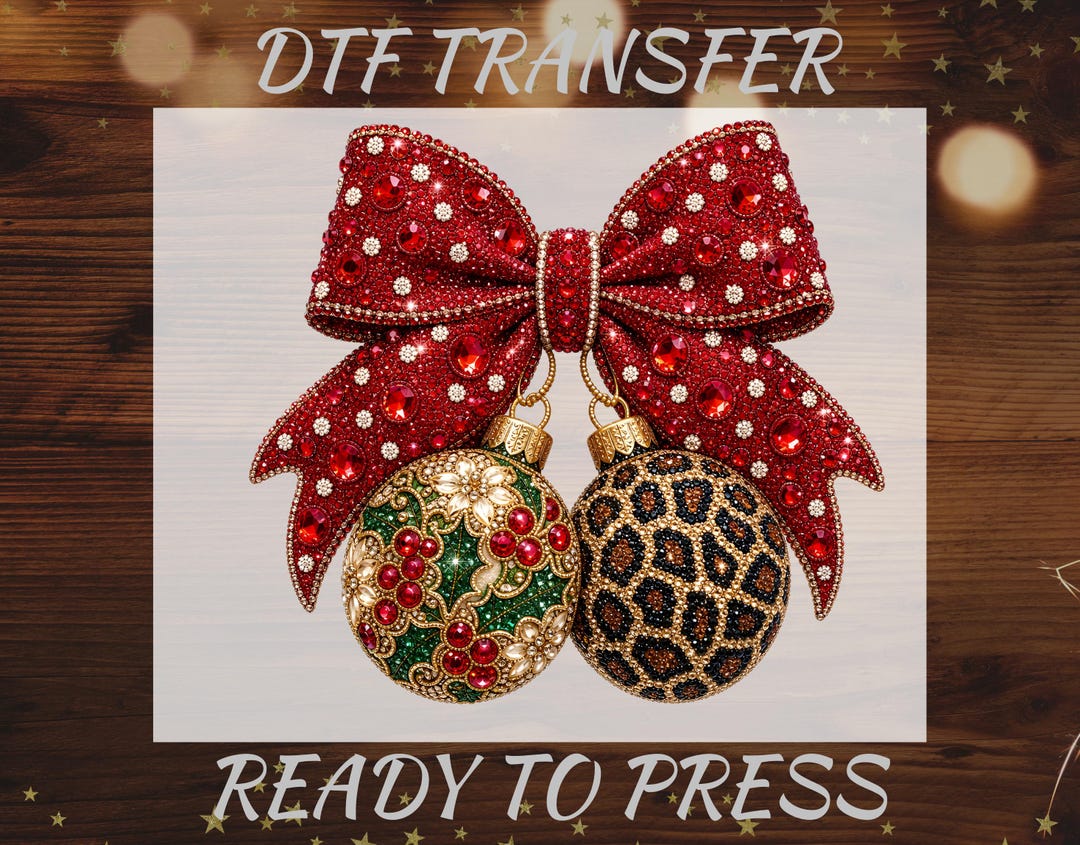 Rhinestone Christmas Bow DTF Transfer, Leopard Ornament Ready to Press ...