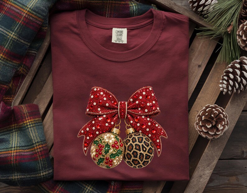 Rhinestone Christmas Bow DTF Transfer, Leopard Ornament Ready to Press ...