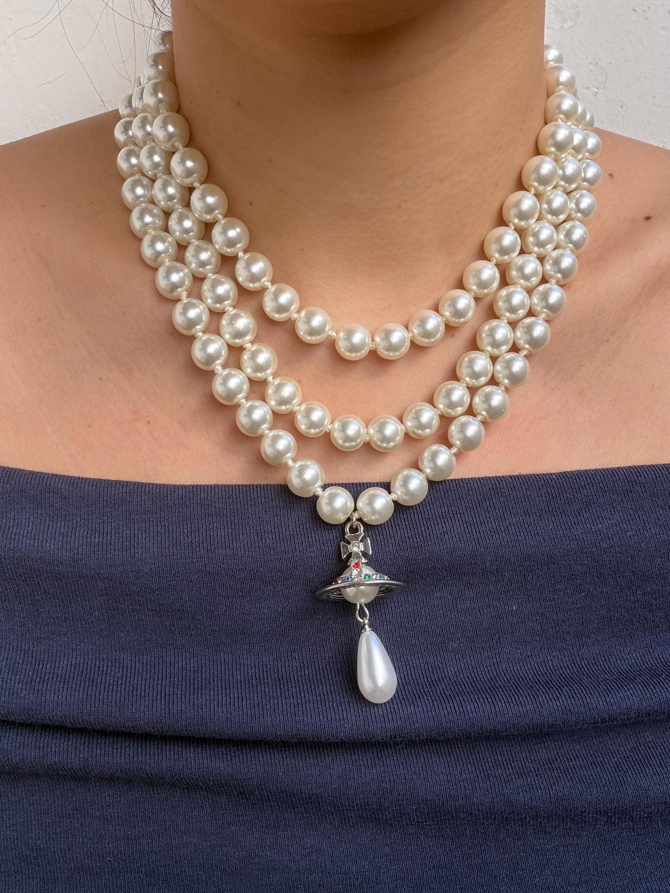 Vivienne Westwood Three Row Pearl Necklace - Etsy