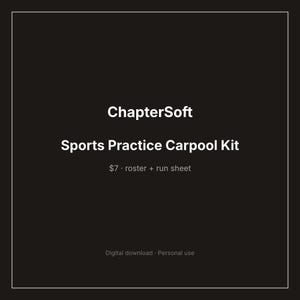 Kit de información para compartir coche en deportes, calendario de prácticas, hoja de jugadas para el día del partido (descarga digital)