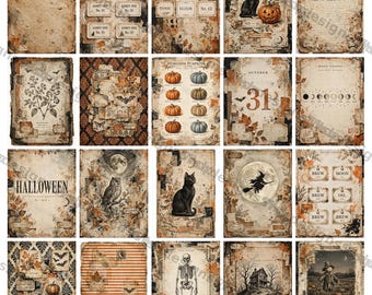 Kit de Diário Sujo de Halloween, 20 Papéis Vintage Recortados, Páginas de Scrapbook Imprimíveis, Pacote de Papel para Colagem Gótica