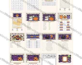 Pacote de Jogos para Festa de Halloween, 10 Jogos para Imprimir, Atividades Infantis para Festa de Halloween, Bingo e Caça-Palavras