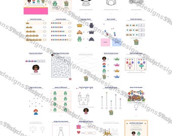 Livro de Atividades Princesa para Imprimir, 25 Páginas, Atividades para Crianças Pequenas, Caderno de Aprendizagem Pré-escolar para Meninas