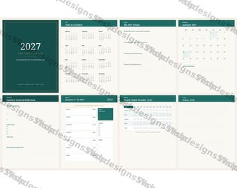Planejador de Vida Datado para 2027, Planejador Semanal e Mensal Imprimível com Metas, Hábitos e Anotações, 88 Páginas em PDF