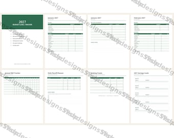 Planejador Orçamentário 2027 Imprimível, Orçamento Mensal e Controle de Contas, Quitação de Dívidas, Poupança, 30 Páginas em PDF