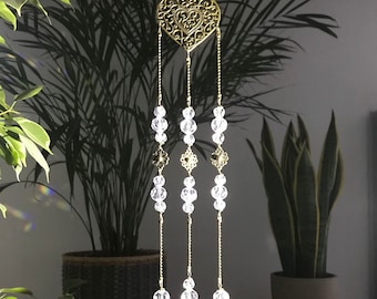 Crystal Suncatcher: Bronze Deco Glass Hanging for Windows